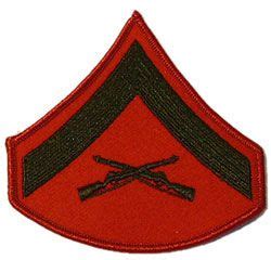 USMC Lance Corporal E 3 Green On Red Embroidered Chevrons Marine