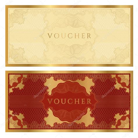 Golden Voucher Template With Guilloche Pattern — Stock Vector