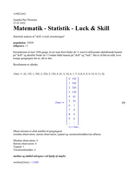 Mat Aflevering Statistik 27 1 1 With Gym Josepha Pan Thomsen