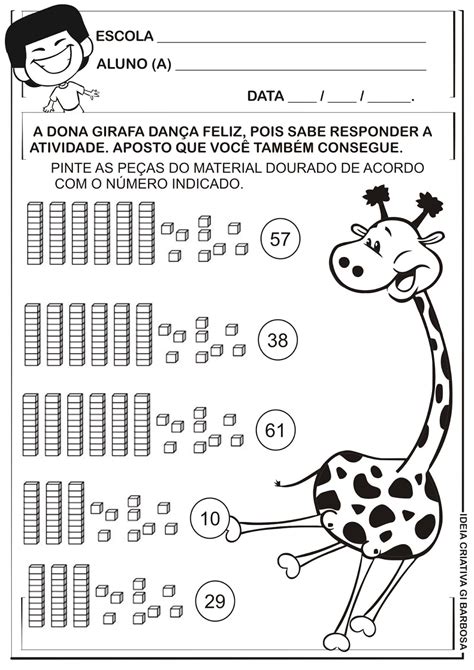 Matemática Infantil Atividade Material Dourado Dezena e Unidade