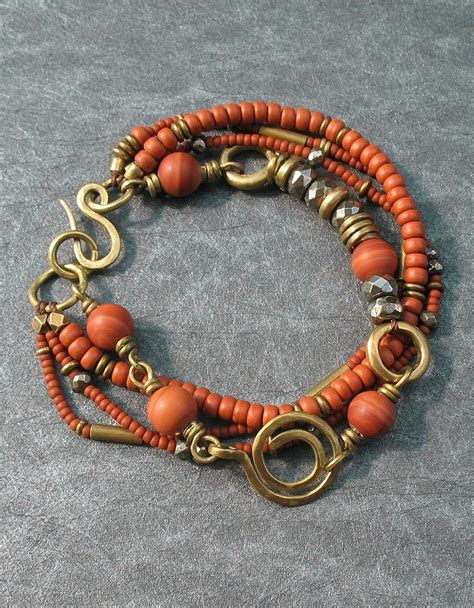 Rust Jasper Multi Strand Bracelet Boho Beaded Bracelet With Etsy