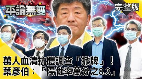 萬人血清抗體調查「掀牌」！ 葉彥伯：「陽性率萬分之8 3」 彰化、台灣很安全！【平論無雙】完整版 2020 08 27 平秀琳 王世堅 謝龍介