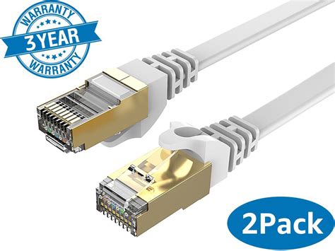 Cat 7 Ethernet Cable 5 Ft White Flat Gigabit Rj45 Lan Wire High Speed