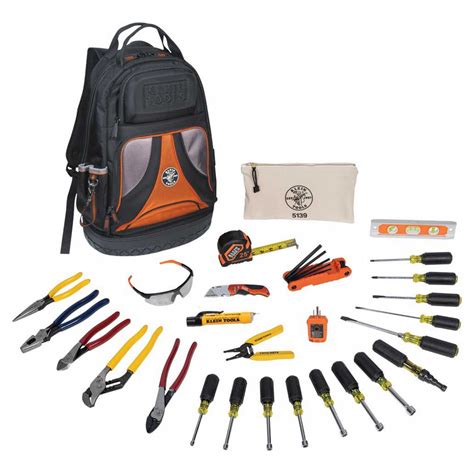 KLEIN TOOLS 28 Total Pcs Tool Backpack Electricians Tool Kit 2VZA9