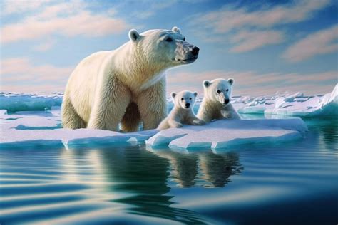 Premium Ai Image A Polar Bear And Two Cubs Are On An Ice Floe