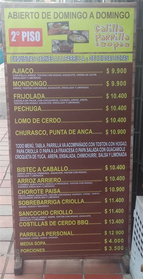 Menu at Galilla Parilla y Sopas restaurant Bogotá