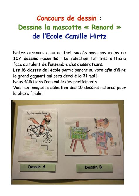 Concours de dessin la mascotte de lÉcole Camille Hirtz Le Canard