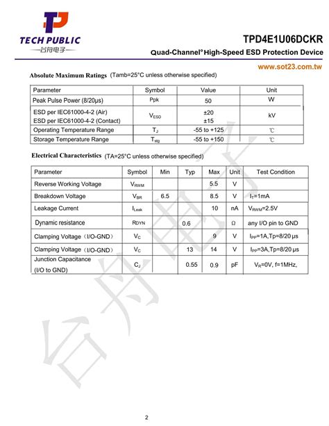 Tpd4e1u06dckr（tech Public台舟）tpd4e1u06dckr中文资料价格pdf手册 立创电子商城