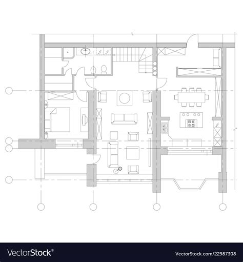 Standard furniture symbols on floor house plans Vector Image