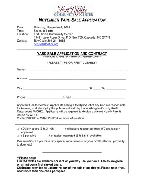 Fillable Online November Yard Sale Application Fax Email Print PdfFiller