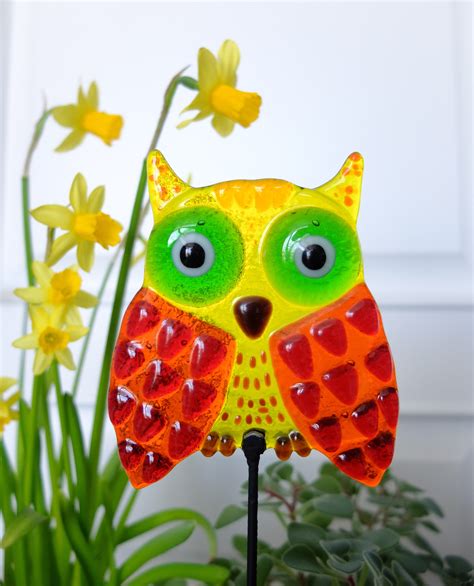 Glass Owl Garden Decor Window Decor Decor For Pots Fused Etsy