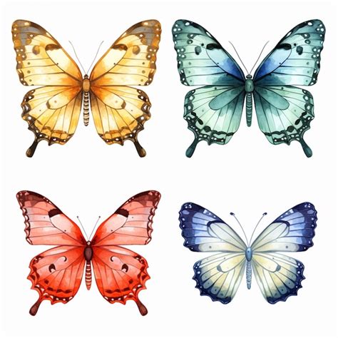 Premium Photo Four Different Colored Butterflies Are Shown In A Row