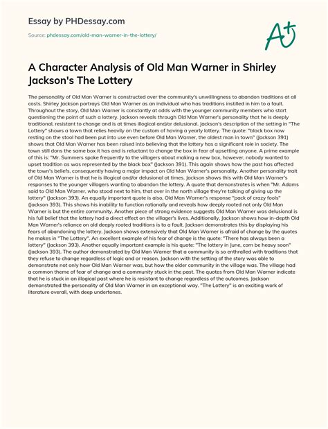 A Character Analysis Of Old Man Warner In Shirley Jackson S The Lottery