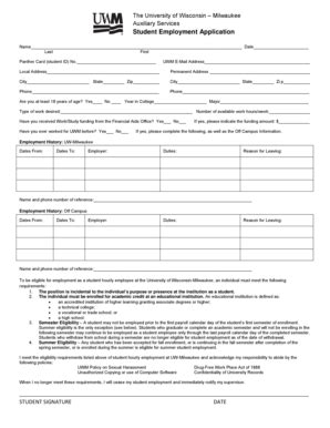 Fillable Online Aux Uwm Student Employment Application UW Milwaukee