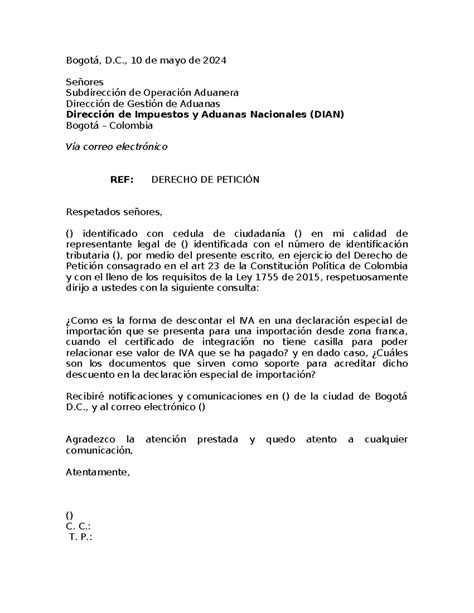 202240510 Derecho DE Petición Bogotá D 10 de mayo de 2024 Señores