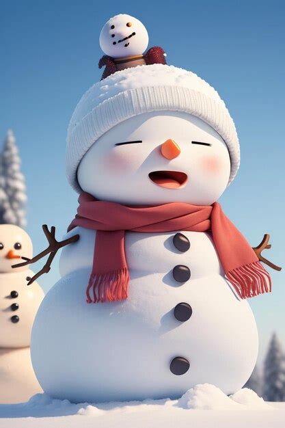 Premium Ai Image A Snowman With A Red Hat And A Red Scarf