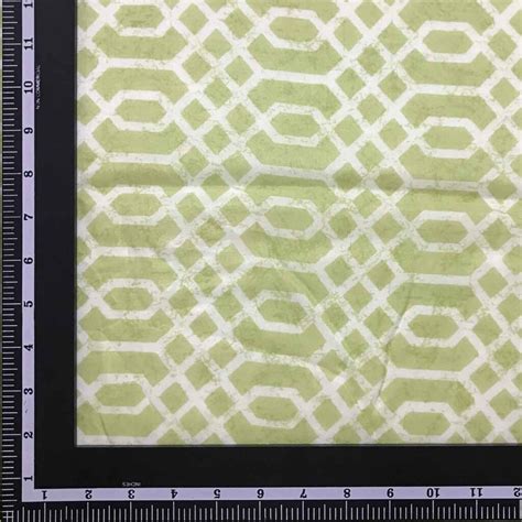 White Geometric Figures Green Viscose Muslin Fabric Fabric Khazana