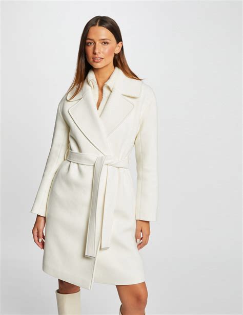 Manteau Long Droit Ceinturé Ecru Femme Morgan