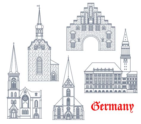 Germany landmark buildings icons, Kiel, Flensburg 23838850 Vector Art