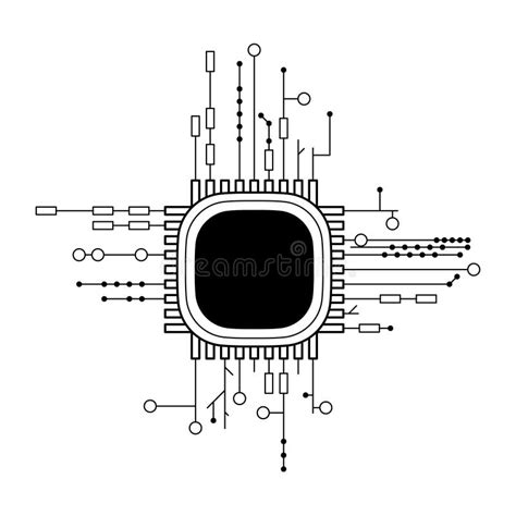 Abstract Black Simple Line Cpu Computer Technology Doodle Outline