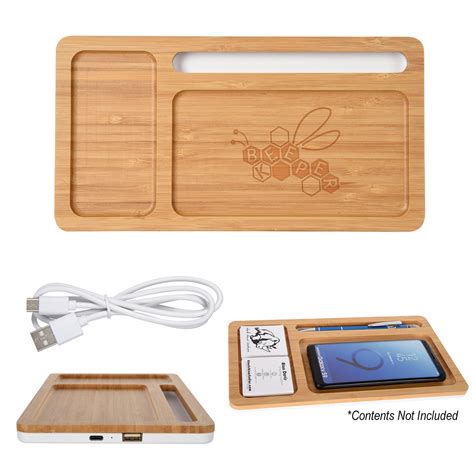 2588 Bamboo Wireless Charging Pad Desktop Organizer Hit Promotional Products