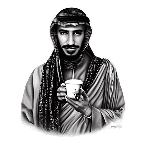 Saudi With Shemagh And Black Coffee Graphic · Creative Fabrica