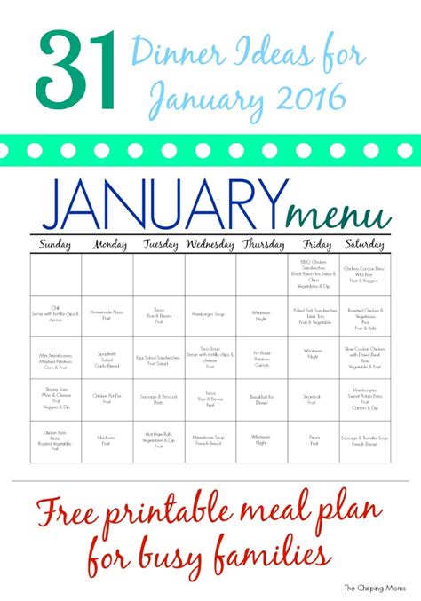 31 Days Of Dinners A Meal Plan For January Free Printable The Chirping Moms