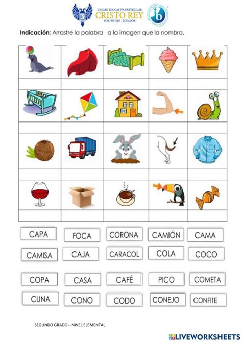 Palabras con las sílabas ca co cu worksheet Spanish lessons for kids