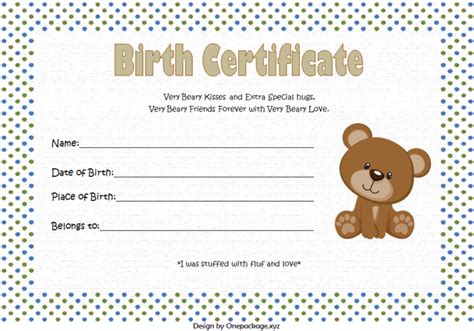 Teddy Bear Birth Certificate Free Printable 1 Two Package Template