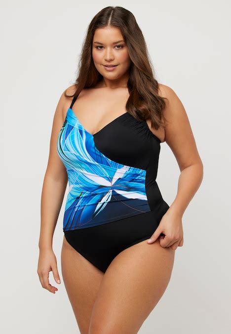 Two Tone Abstract Print One Piece Swimsuit Swimsuits Swimwear