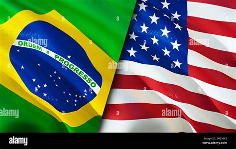 Brazil and USA flags. 3D Waving flag design. Brazil USA flag, picture ...