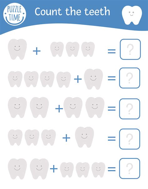 Math Game With Teeth Dental Care Mathematic Activity For Preschool