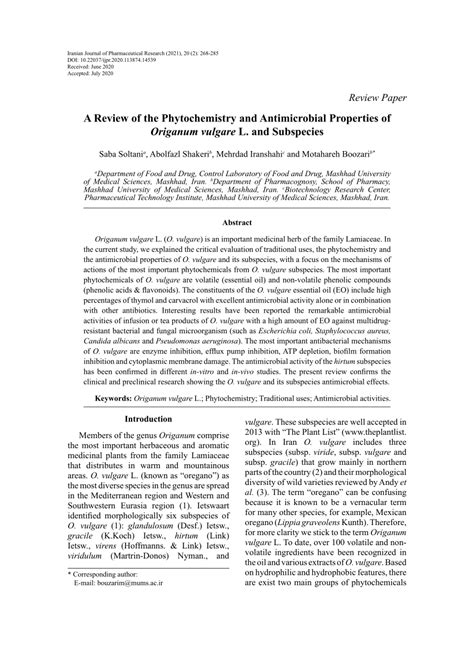 PDF A Review Of The Phytochemistry And Antimicrobial Properties Of