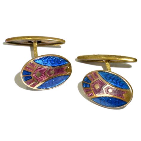 French 1900s Egyptian Revival Enamel Cufflinks Crystal Heirlooms