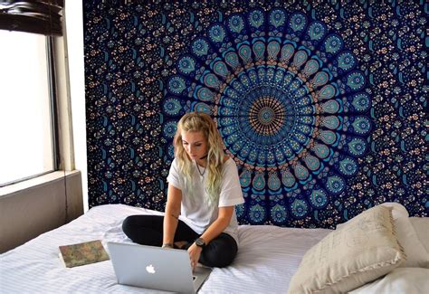 Twin Indian Blue Hippie Mandala Tapestry Wall Hanging Boho Gypsy Decor