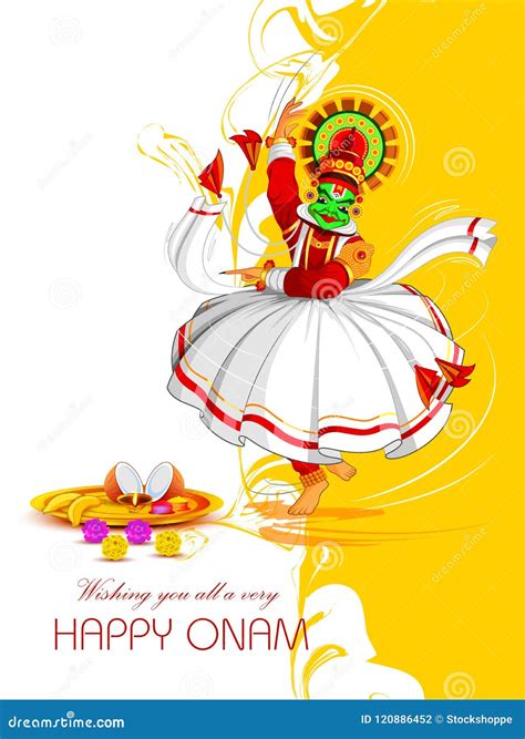 Happy Onam Festival Background With Kathakali Dancer Stock Vector