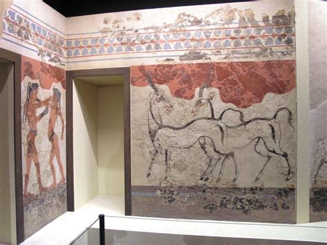 ANCIENT ART — Minoan Bronze Age frescos inside Building B,...