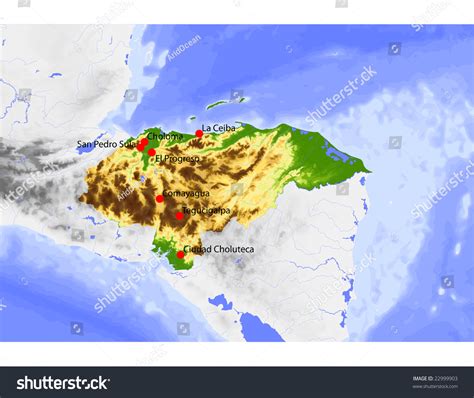 Honduras Physical Vector Map Colored According Stock Vector (Royalty ...