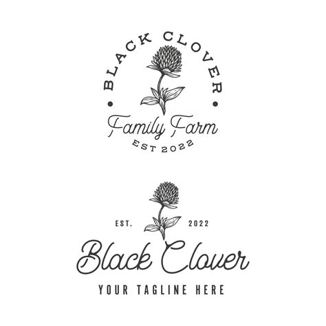 Vintage hand drawn black clover logo design template 14800611 Vector ...