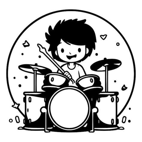 Chico Lindo Tocando La Bater A Ilustraci N Vectorial Personaje De