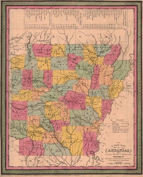 Arkansas State 1850 Historic Map By Thomas Cowperthwait A Wide And Growing Selection Of