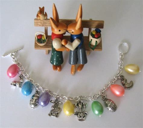 Easter Egg Charm Bracelet Bunny Jewelry Easter By Rackamoon