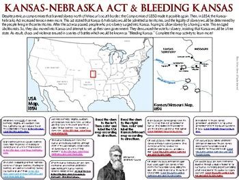 Kansas Nebraska Act Bleeding Kansas Map Worksheet By Ace Up Your Sleeve