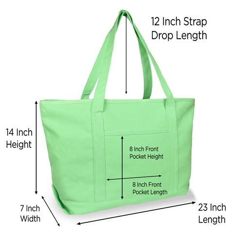 Dalix Womens 23 Deluxe 24 Oz Cotton Canvas Tote Bag Zippered In Mint