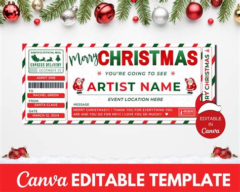 Christmas Concert Ticket Template Personalized Christmas T Etsy