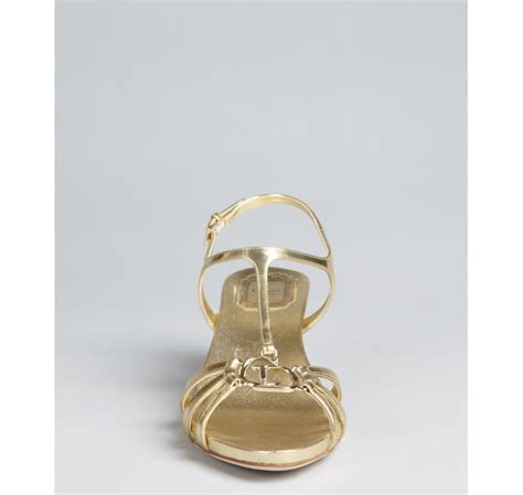 Lyst - Dior Gold Leather T-strap Kitten Heel Sandals in Metallic