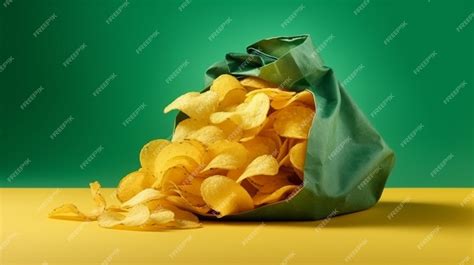 Bolsas De Papel Amarillas Y Verdes Con Papas Fritas Sobre Fondo