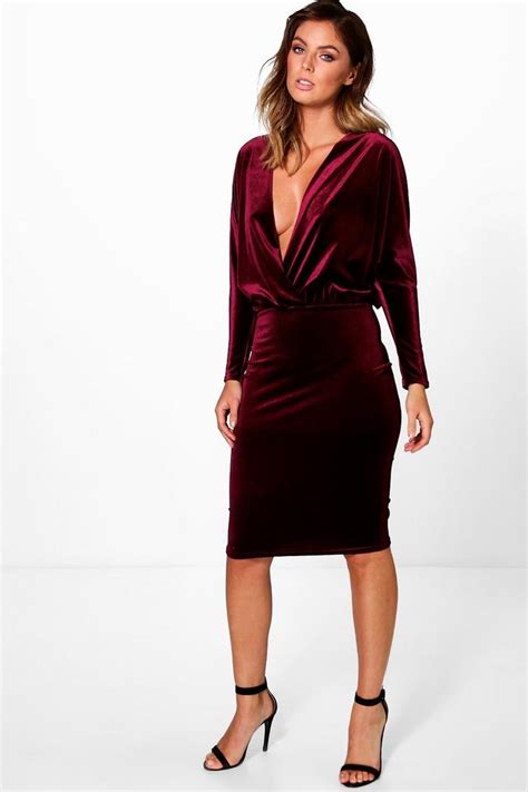 Joy Wrap Front Velvet Wrap Midi Dress Boohoo