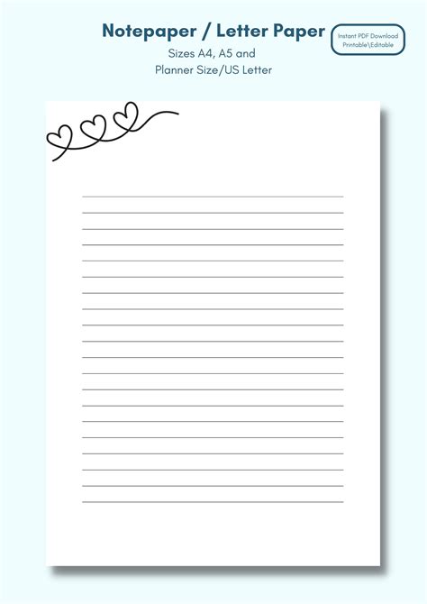 Digital Note Paper Letter Writing Template Downloadable Stationery ...