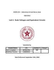 Lab Report 2 Pdf ECEN 215 PRINCIPALS OF ELECTRICAL ENGR Fall 2022